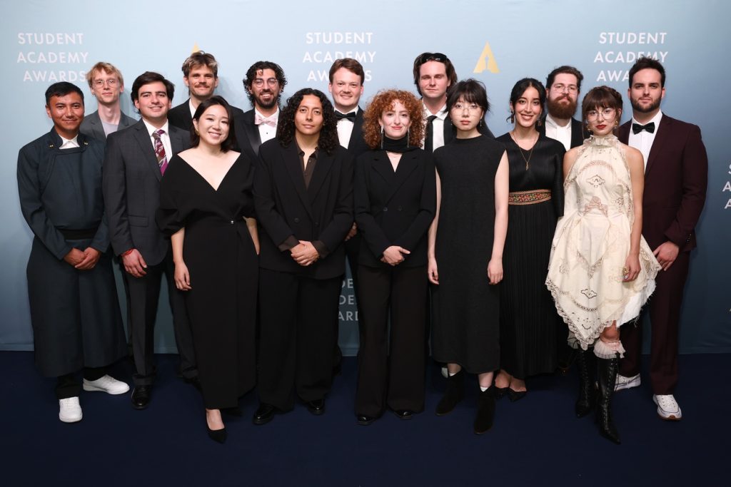 TORONTO, ONTARIO - SEPTEMBER 14: (L-R) Stanzin Jigmet, Elio Molinaro, Nicolás Acevedo Ferraté, Jonathan Lally, Lei He, Arjun Fischer, Lara Dihmis, Jason Elliott, Nina Broers, Leon Korzyński, Yulin Yue, Noran Fikri Alezabi, Matthias Strasser, Viktorie Štěpánová and Antoine Boulanger attend 2026 Student Academy Awards on September 14, 2026 in Toronto, Ontario. (Photo by Arturo Holmes/Getty Images for The Academy)
